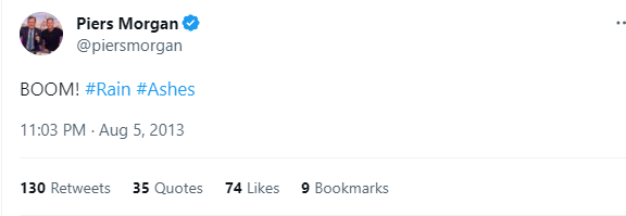 Trust <a href="/piersmorgan/">Piers Morgan</a> to whine about rain now when it doesn't suit him, but previously... 😂 #Ashes