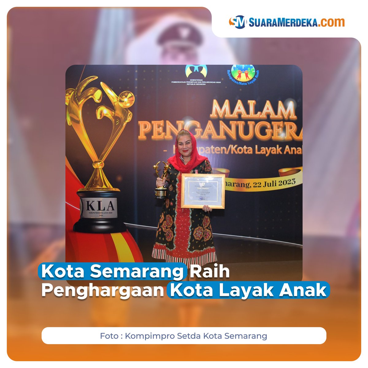 Kota Semarang mampu menyabet penghargaan Kota Layak Anak (KLA) 2023

suaramerdeka.com/semarang-raya/…

#suaramerdeka #suaramerdekacom #kotalayakanak #harianaknasional #semarang #kotasemarang #penghargaan #mbakita #mbakitasmg