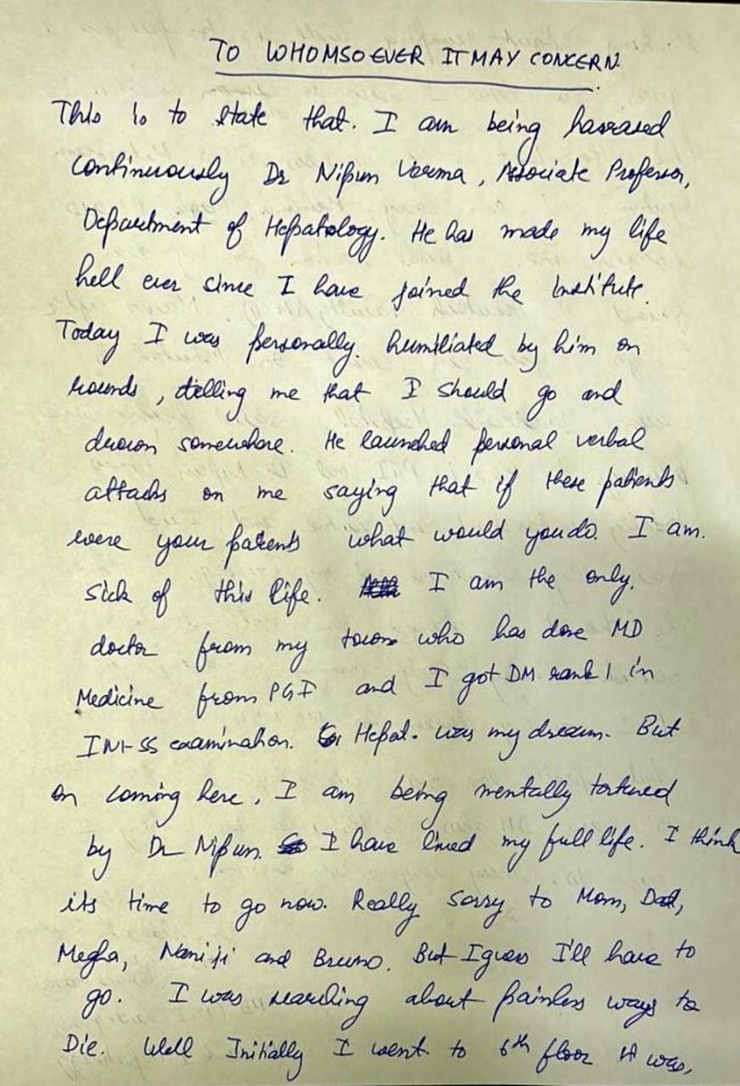 Indian__doctor's tweet image. #Suicide Note of Dr Siddharth Sharma (DM -Rank-1)
***********************************************
I am being harassed continuously by Dr Nipun Verma, 
He has made my Life hell since I have joined institute!
@PMOIndia @mansukhmandviya @NMC_IND @cmohry 
#MedTwitter