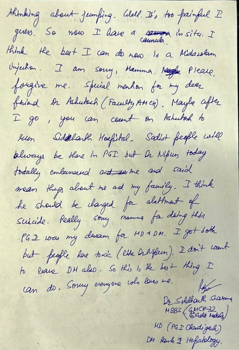 Indian__doctor's tweet image. #Suicide Note of Dr Siddharth Sharma (DM -Rank-1)
***********************************************
I am being harassed continuously by Dr Nipun Verma, 
He has made my Life hell since I have joined institute!
@PMOIndia @mansukhmandviya @NMC_IND @cmohry 
#MedTwitter