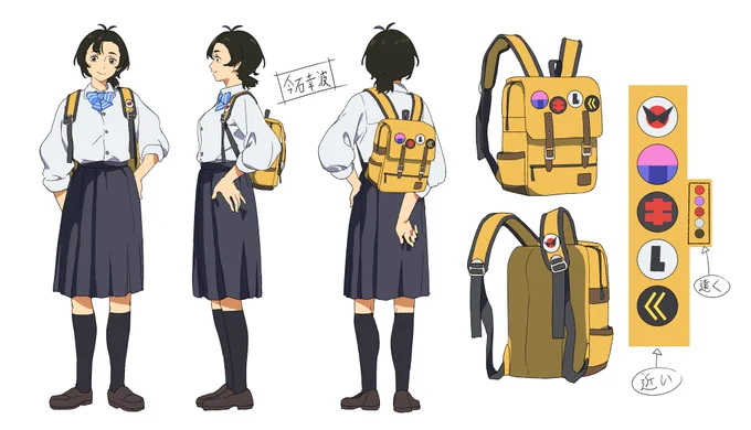 Bags  Yukina's bag has pins that are references to anime directed by a certain well known director.