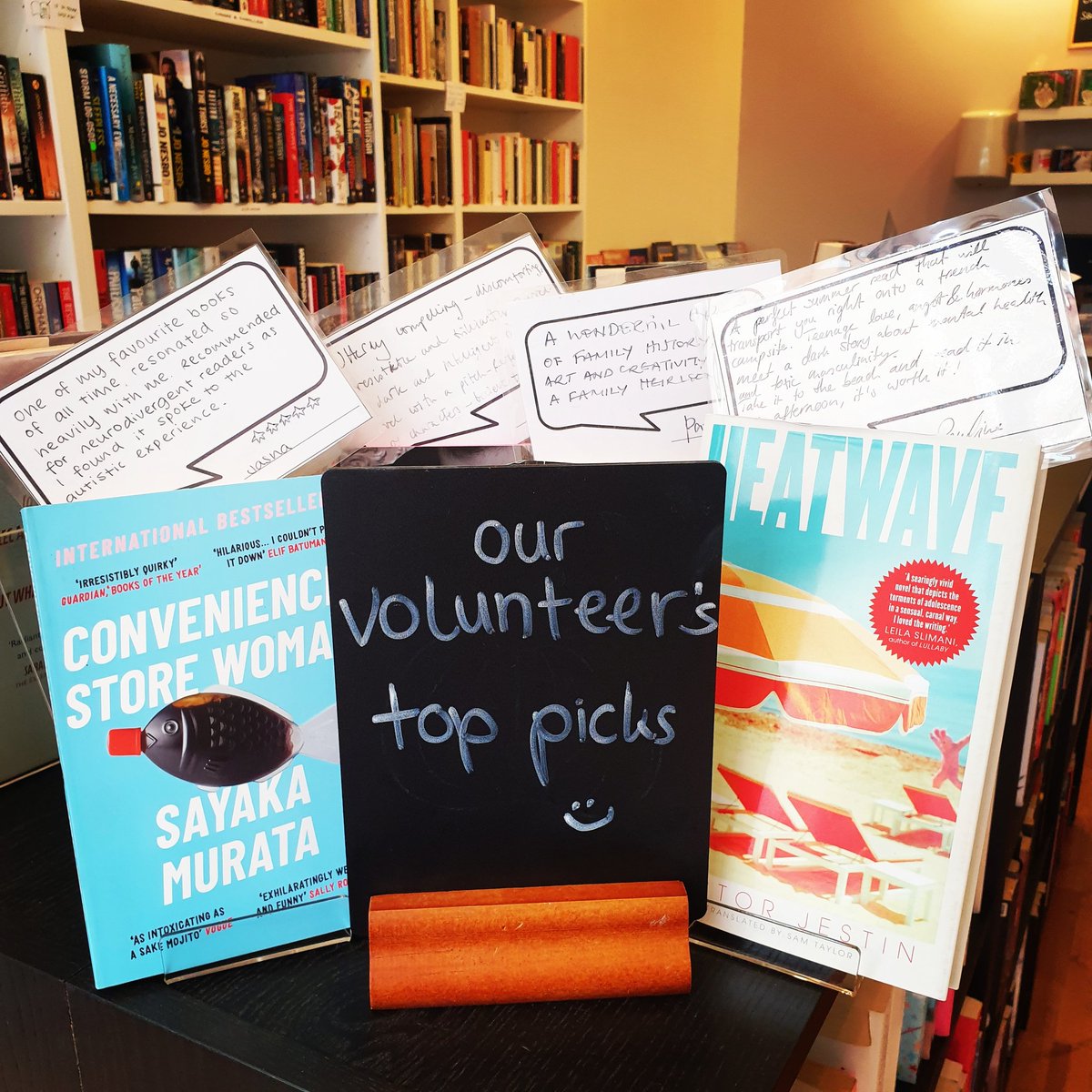 Not sure what to read next? We have a 'staff picks' section where our lovely volunteers pick their favourite books and write recommendations for you! 💖