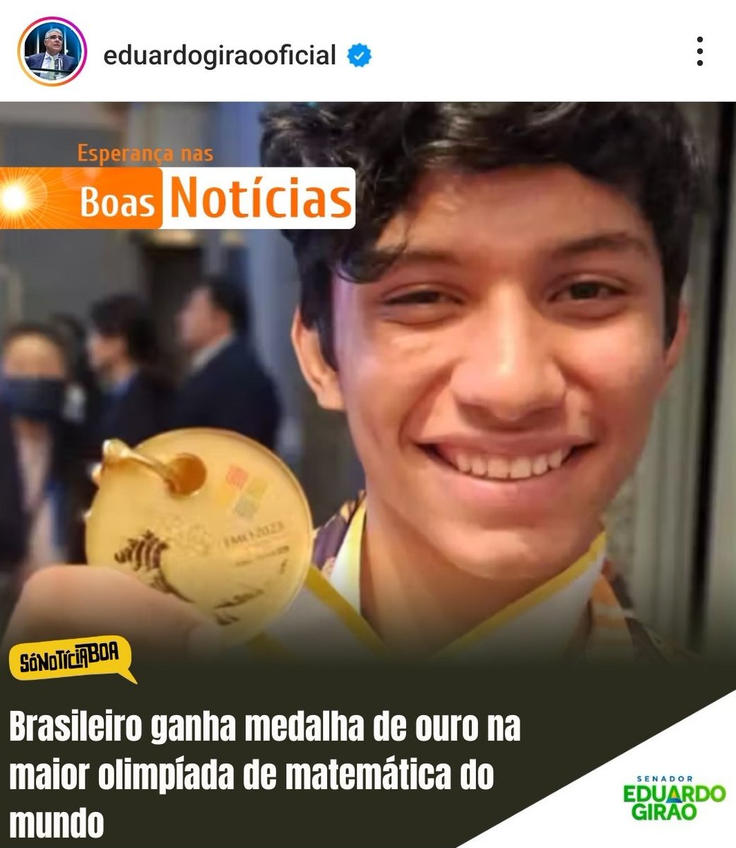 pesquisas_elige's tweet photo. 🚨FORÇA E MUITA FORÇA: O Senador Eduardo Girão (NOVO-CE) fez uma postagem sobre o estudante cearense medalhista na Olimpíada de Matemática, mas recebeu uma resposta inesperada da mãe do menino: "Meu filho foi muito bem educado social e politicamente; jamais apoiaria um governo militarizado, teocrático e anticiência"

🗞️@lazarorosa25