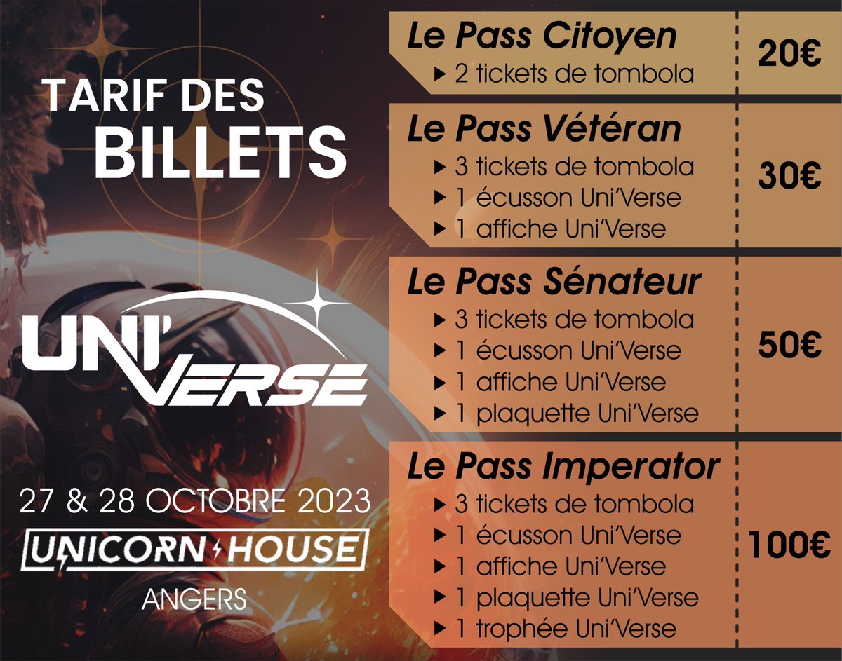 🔥 Nouvelle convention 🔥
✅Lancement de la billetterie, n'oubliez pas de prendre vos tickets de tombola 
➡️helloasso.com/associations/p… #StarCitizen 

#SCFR #UniVerse