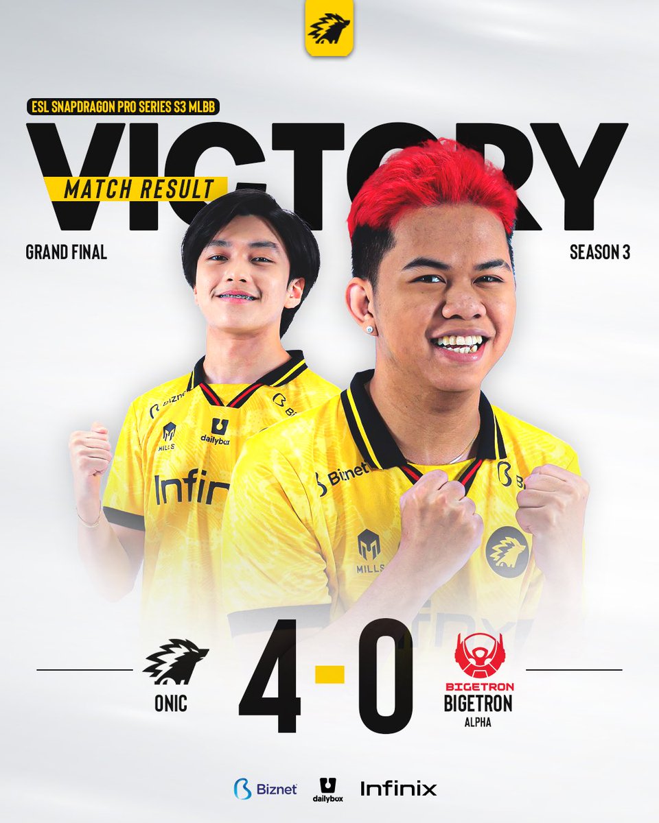 onic_esports's tweet photo. WE ARE YOUR CHAMPION OF ESL SNAPDRAGON PRO SERIES S3 MLBB!
🏆🏆🏆

Terimakasih untuk semua Sonic Republic dan berbagai pihak yang sudah mendukung perjalanan kami di ESL Snapdragon Pro Series S3 MLBB kali ini. Dukungan kalian adalah hal terbaik dalam setiap perjalanan kami. 😇 https://t.co/7lNKX7HOXJ