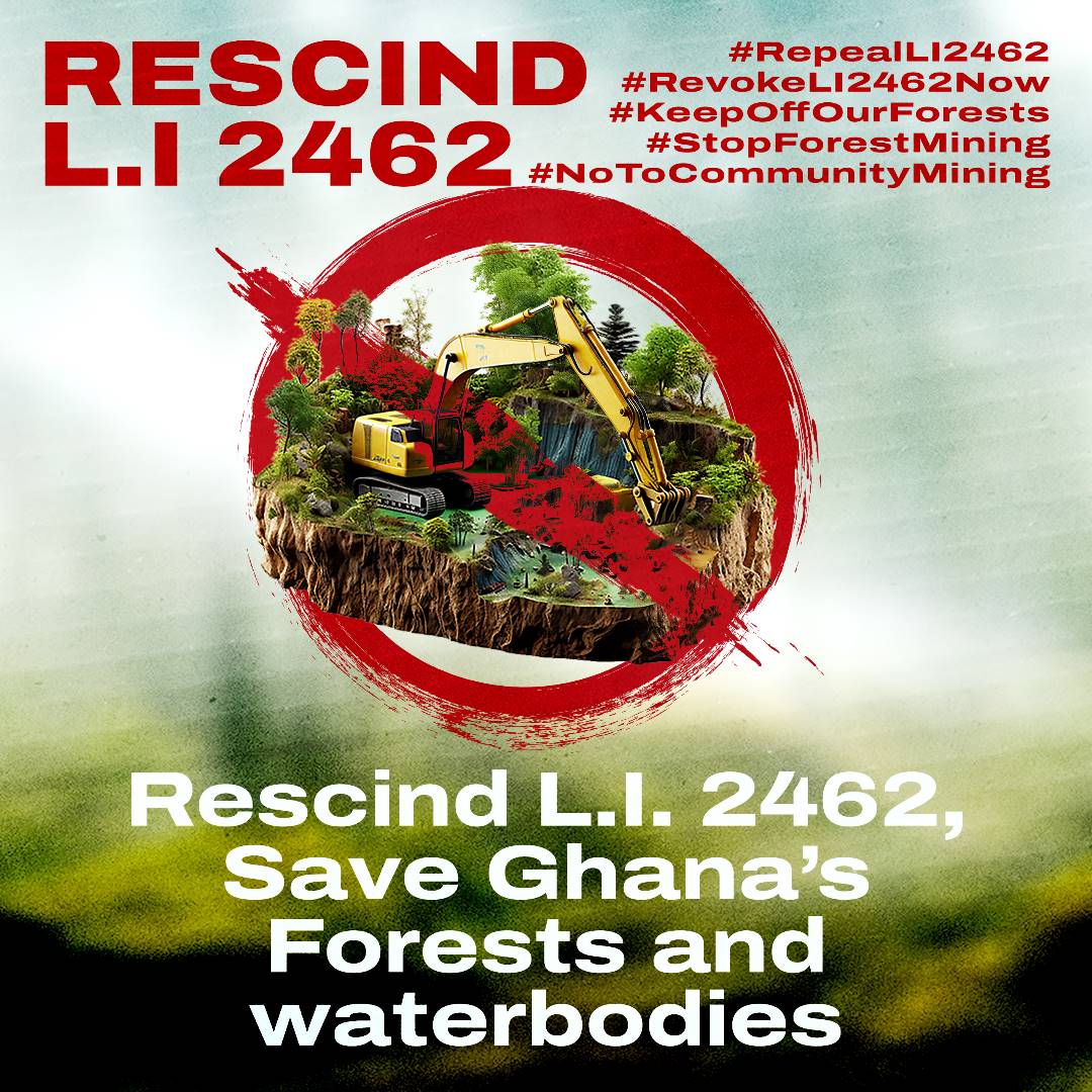maama_nii's tweet photo. In November 2022, a new legal instrument, L.I. 2462, 'Environmental Protection (Mining in Forest Reserves) Regulations,' was passed by Parliament 🇬🇭.This action remained unknown to civil society organisations until March 2023
#RepealLI2462 #RevokeLI2462Now #KeepOffOurForests https://t.co/XZDM77q9ne