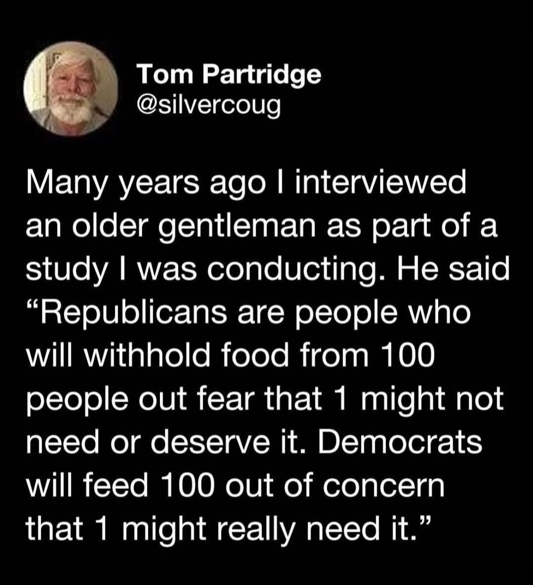 RT @ennui365: Democrats feed 100 people out of concern that one may really need it... https://t.co/t7bMsYPesh