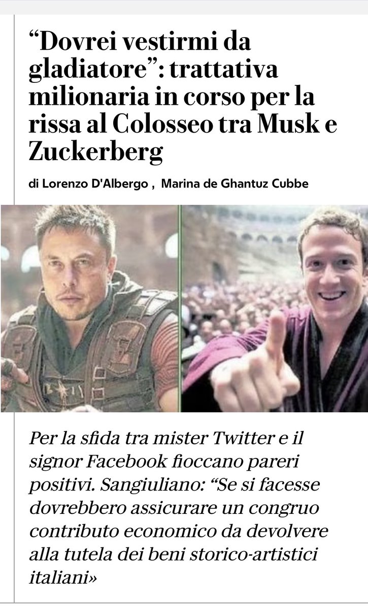 L'idea non è male, potrebbero sponsorizzare una grande competizione di arti marziali, che è sempre stato un mio sogno realizzare <a href="/elonmusk/">Elon Musk</a>  @zuckemberg 
<a href="/ijf/">Ian Fordyce</a> 
<a href="/MariusVizer/">Marius Vizer</a>