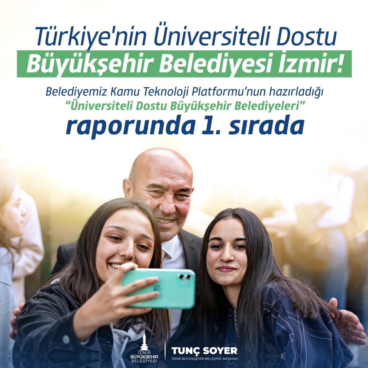Kamu Teknoloji Platformu tarafından yapılan değerlendirmede "Üniversiteli Dostu Büyükşehir Belediyeleri" arasında birinciyiz.

Bu daha başlangıç…!

Kendi geleceğinizden ve bu memleketten umudunuzu kesmemeniz için daha fazlasını daha iyisini yapmaya çalışacağız.