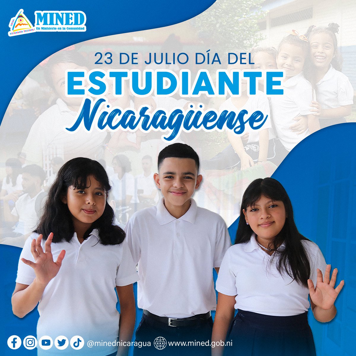 23 de julio | Día Nacional del Estudiante Nicaragüense 🇳🇮

Fecha en que se conmemora la Gesta Heroica de los Estudiantes del 23 de julio de 1959.

¡Vivan los estudiantes! 🎉🇳🇮🎉