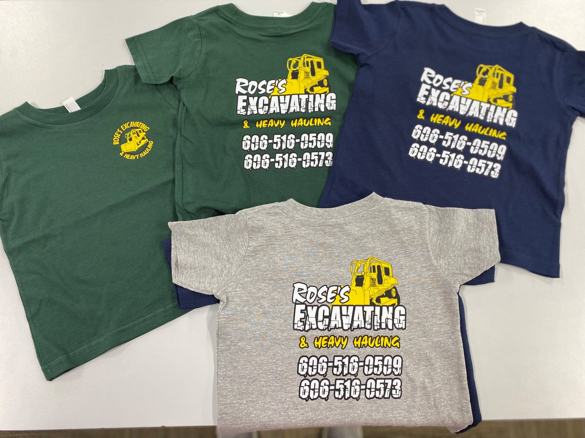 MagicMonograms's tweet image. Thanks to Rose’s Excavation for allowing us to print their new gear. This was a mixture of screenprinting &amp;amp; some #DirecttoFilm (DTF), on the youth tees. They all came out looking great and ready to get dirty playing in the dirt! 
.
.
#Screenprinting #ScreenPrintShop #screenprint