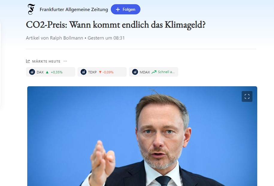 #Co2Preis und #Klima Geld!
#Lindner, #FDP will endliche höhere Preise für sog. Co2 Zertifikate, damit Deutschland das von #Scholz versprochene #Wirtschaftswunder erlebt und der #Ukraine noch mehr Geld in den Popo pusten kann. 
Außer Steuern und Abgaben erhöhen können die alle ...…