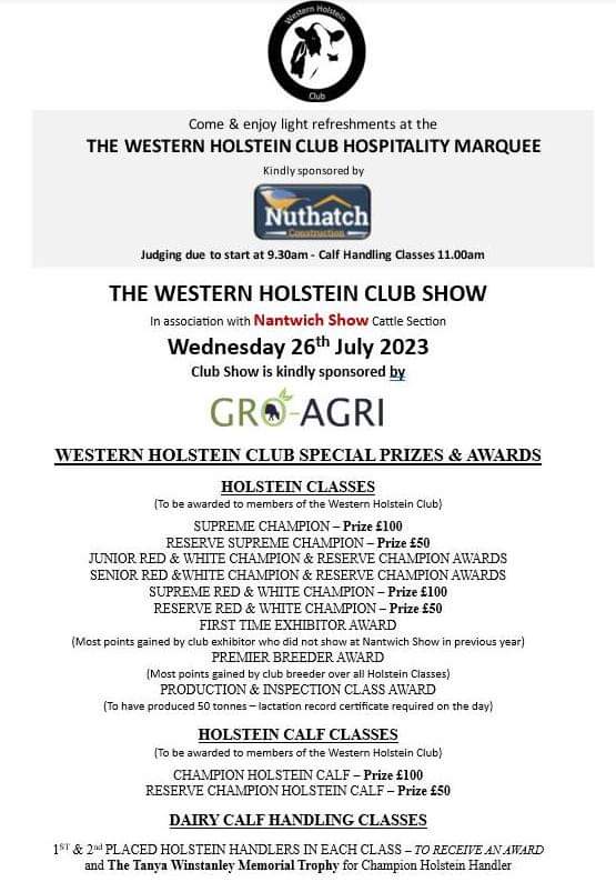 👋NANTWICH SHOW - COME & SAY HELLO👋 The Western Holstein Club are pleased to inform you know that we will have a hospitality marquee at Nantwich Show this coming Wednesday. Thank you to Nuthatch Construction for sponsoring the club to provide hospitality.