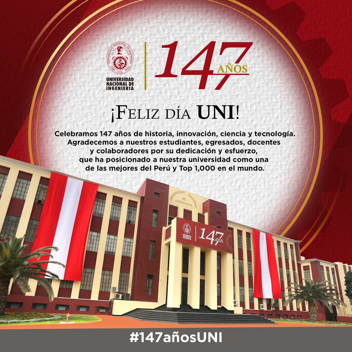UNI (@unioficial) on Twitter photo #147añosUNI I 📷📷 ¡Feliz día #𝐔𝐍𝐈!
Celebramos 147 años de historia, innovación, ciencia y tecnología.
<a href="/RadioNacionalFM/">Radio Nacional</a> <a href="/atv_noticias/">ATV Noticias</a> <a href="/peru21noticias/">Perú21</a>
<a href="/INICTEL_UNI/">INICTEL-UNI</a> <a href="/CticUni/">CTIC UNI Oficial</a> <a href="/noticiAmerica/">América Noticias</a> <a href="/todonoticias/">TN - Todo Noticias</a> <a href="/PTV_Noticias/">Panamericana Noticias</a> <a href="/atvmasnoticias/">ATV+ Noticias</a>
<a href="/noticias_tvperu/">TVPerú Noticias</a> <a href="/Latina_Noticias/">Latina Noticias</a> <a href="/CONFIEP/">CONFIEP</a> #147añosUNI I 📷📷 ¡Feliz día #𝐔𝐍𝐈!
Celebramos 147 años de historia, innovación, ciencia y tecnología.
<a href="/RadioNacionalFM/">Radio Nacional</a> <a href="/atv_noticias/">ATV Noticias</a> <a href="/peru21noticias/">Perú21</a>
<a href="/INICTEL_UNI/">INICTEL-UNI</a> <a href="/CticUni/">CTIC UNI Oficial</a> <a href="/noticiAmerica/">América Noticias</a> <a href="/todonoticias/">TN - Todo Noticias</a> <a href="/PTV_Noticias/">Panamericana Noticias</a> <a href="/atvmasnoticias/">ATV+ Noticias</a>
<a href="/noticias_tvperu/">TVPerú Noticias</a> <a href="/Latina_Noticias/">Latina Noticias</a> <a href="/CONFIEP/">CONFIEP</a>