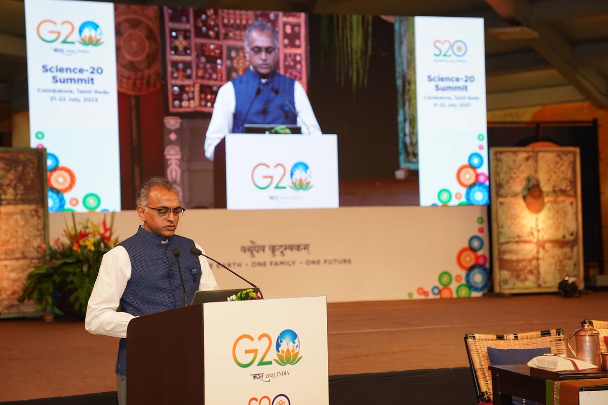 S20_India's tweet photo. S20 Summary remarks has been delivered by Mr. Nagaraj Naidu Kakanur, Joint Secretary, G20, MEA in the second day of #Science20Summit meeting at Isha Foundation, Coimbatore. @g20org @ishafoundation
@NagNaidu08 https://t.co/lxOV11Z0WM