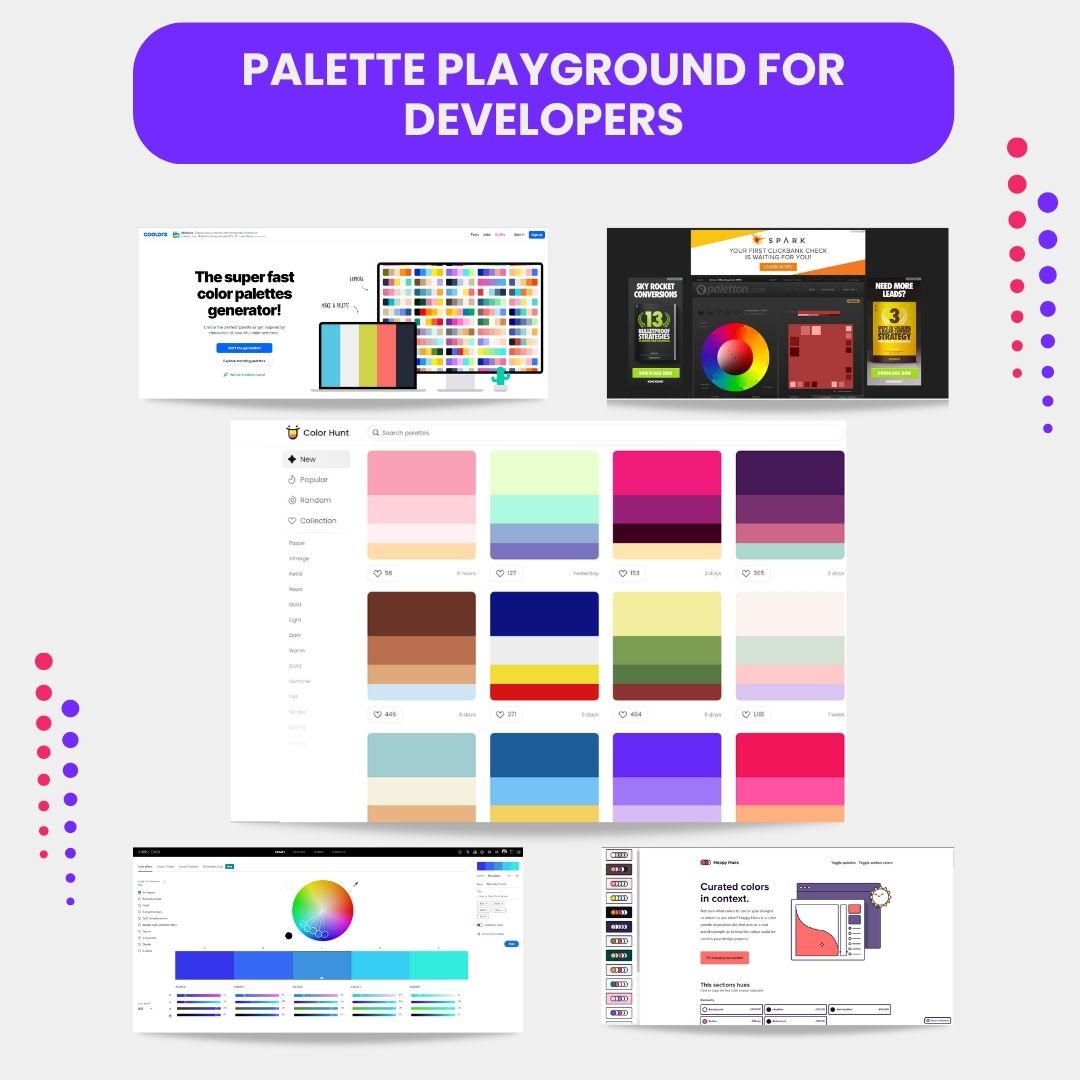 akaisolution's tweet image. Top 5 Color Generating Websites for Developers!

1. Coolors (coolors.co) 
2. Paletton (paletton.com)
3.  Color Hunt (colorhunt.co) 
4. Adobe Color (color.adobe.com) 
5. Happy Hues (happyhues.co) 

#designtools #amitwebman