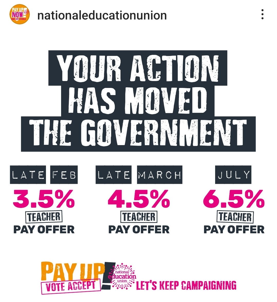 Schroedinger's strikes - our action so far has moved the government to 6.5% but further, more serious, action won't make them budge so we must accept the offer 🤷#payup #EducatorsSayNo