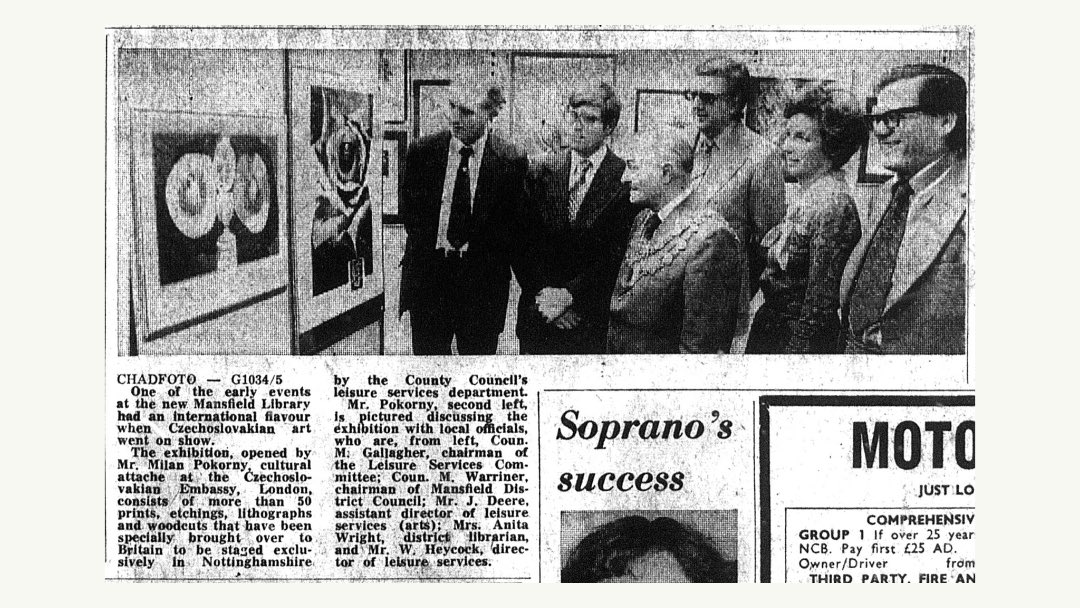 Back in 1977 the first exhibition to grace the new Mansfield Library comprised of artwork and prints from Czechoslovakia. Do you recall going, or remember any of the artwork on show?