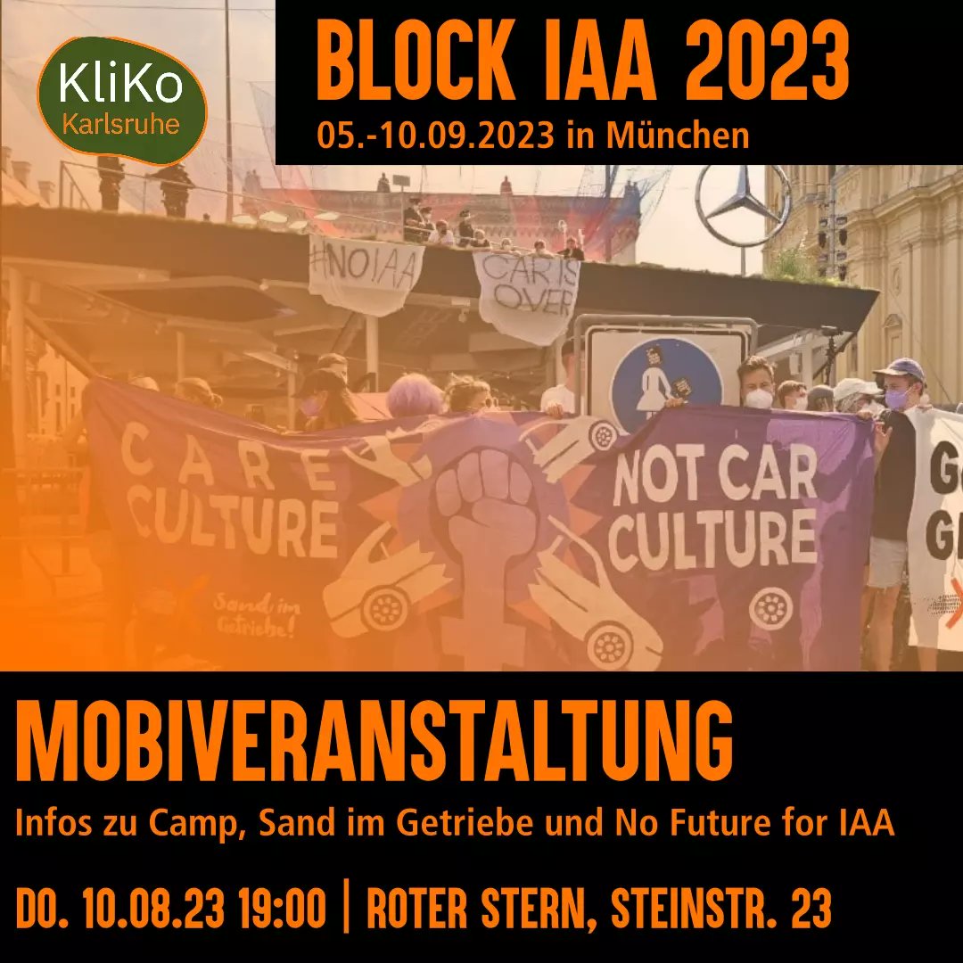 #BlockIAA! Die Shitshow der Autoindustrie crashen! +++

Kommt im September mit uns nach München zum Mobilitätswendecamp und lasst uns gemeinsam die IAA zum Desaster machen!

@Sand_imGetriebe 
<a href="/nofuture_iaa/">no future</a> 
<a href="/Mobilittswende1/">Mobilitätswende Camp München</a>
