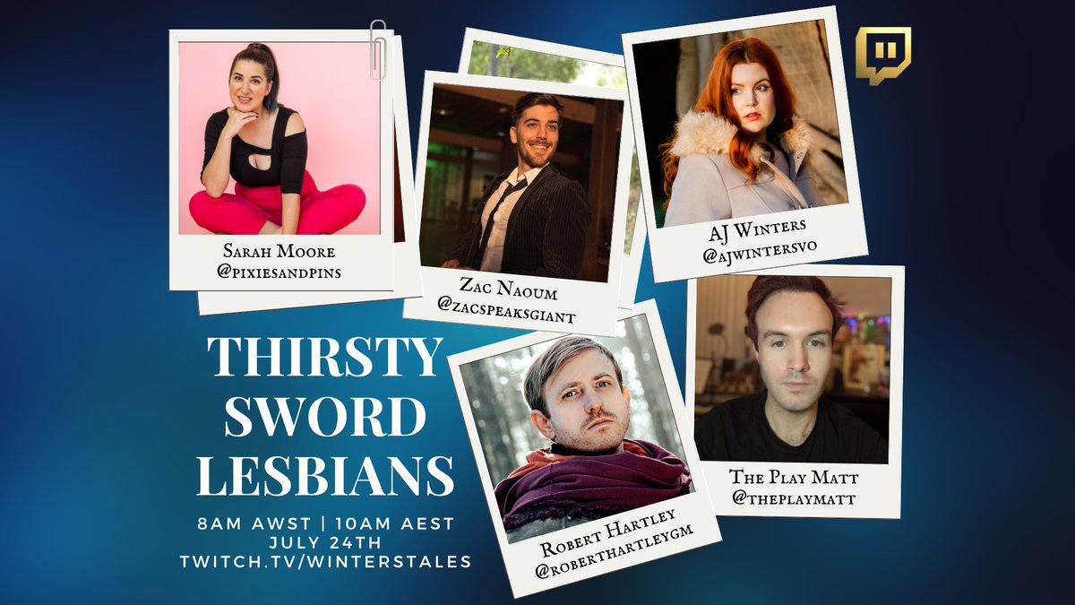 Robert Hartley (@roberthartleygm) on Twitter photo In something like 11 hours' time, Imma be putting on the guise of a thirsty sword lesbian to play a fun RPG with <a href="/PixiesAndPins/">PixieDust&SafetyPins (she/her)</a>, <a href="/zacnaoum/">Zac Speaks Giant</a>, <a href="/theplaymatt/">ThePlayMatt</a> and <a href="/AJWintersVO/">AJ Winters</a> over on the <a href="/winterstalesco/">Winters Tales</a> channel.
It should be hilarious and lots of fun. Obviously pretty adult though. In something like 11 hours' time, Imma be putting on the guise of a thirsty sword lesbian to play a fun RPG with <a href="/PixiesAndPins/">PixieDust&SafetyPins (she/her)</a>, <a href="/zacnaoum/">Zac Speaks Giant</a>, <a href="/theplaymatt/">ThePlayMatt</a> and <a href="/AJWintersVO/">AJ Winters</a> over on the <a href="/winterstalesco/">Winters Tales</a> channel.
It should be hilarious and lots of fun. Obviously pretty adult though.