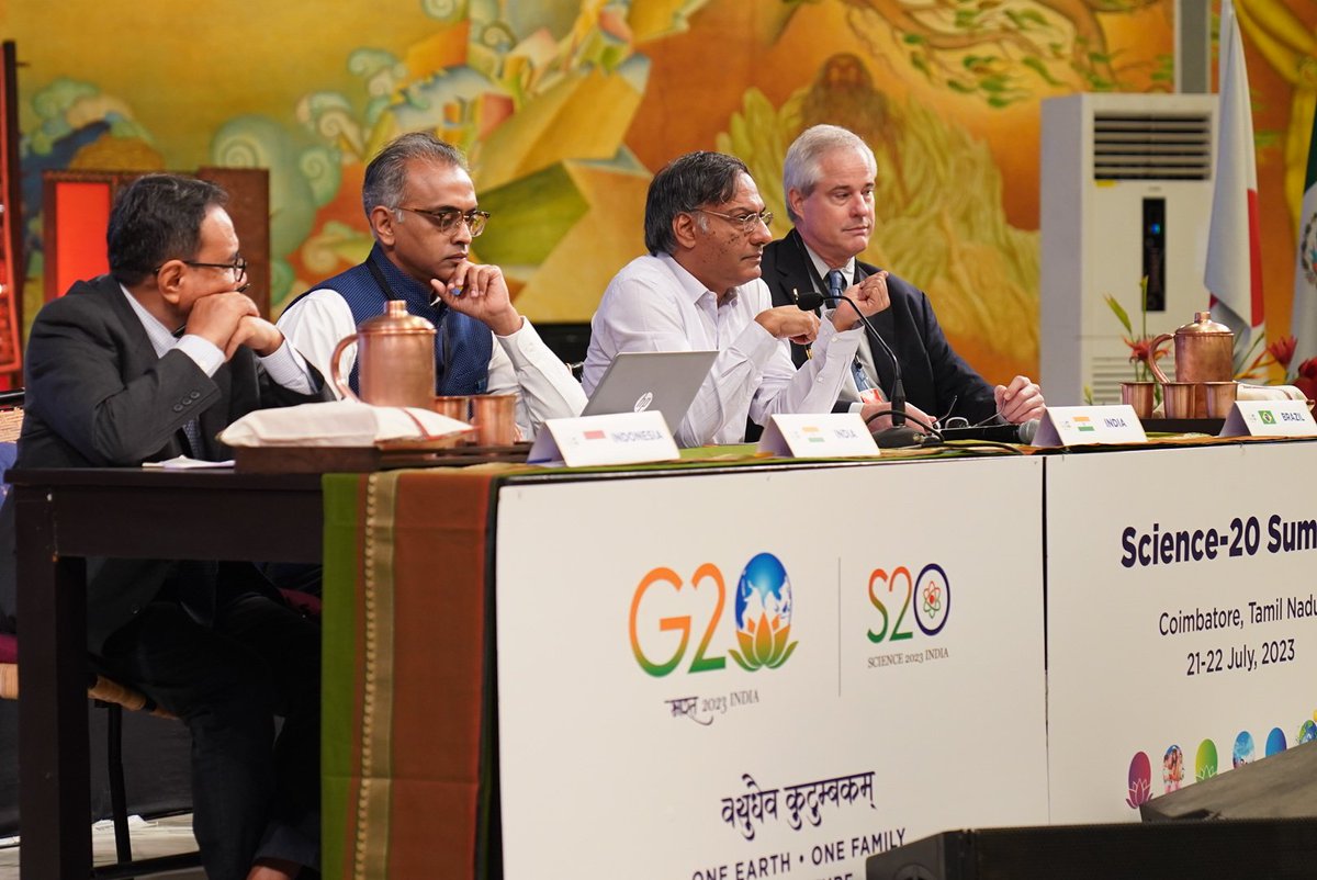 S20_India's tweet photo. Co-Chair, #Science20, Prof @Ashutos61 leading deliberations at the #S20Summit https://t.co/ODbrnEoYch