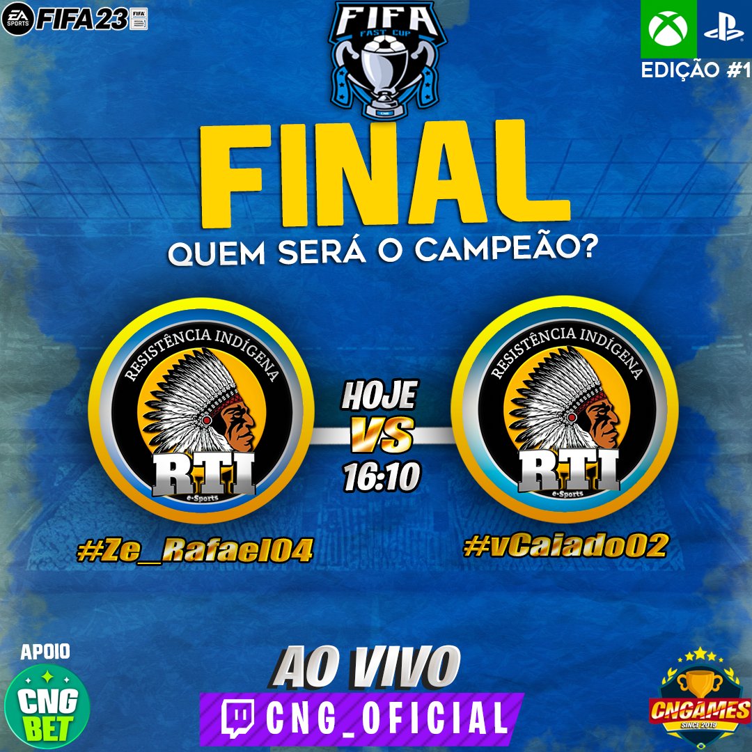 Campeonato Nacional de Games (@cngoficial_) on Twitter photo 🏆FIFA FAST CUP #1 - GRANDE FINAL !
📷Qual deles irá se consagrar campeão de FIFA 23, aqui na CNG ?
.
Boa sorte aos players e parabéns a organização <a href="/rtiesports/">RTI e-Sports</a> pela sua primeira final na FFC !
📷twitch.tv/cng_oficial
📷Narração: <a href="/ooboboo/">BoB Caster</a> 🏆FIFA FAST CUP #1 - GRANDE FINAL !
📷Qual deles irá se consagrar campeão de FIFA 23, aqui na CNG ?
.
Boa sorte aos players e parabéns a organização <a href="/rtiesports/">RTI e-Sports</a> pela sua primeira final na FFC !
📷twitch.tv/cng_oficial
📷Narração: <a href="/ooboboo/">BoB Caster</a>