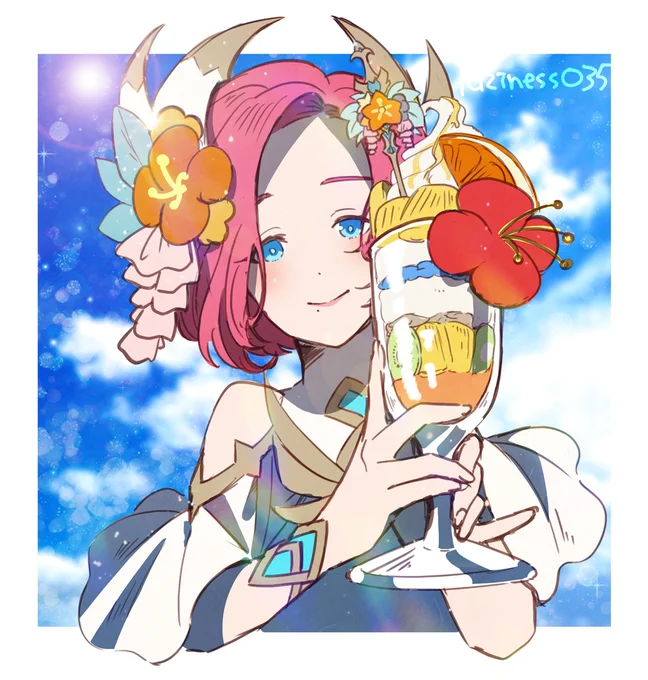 真夏の女神のトロピカルフルーツパフェ 1,100gold +20くらい #AFK版深夜のお絵描き60分一本勝負