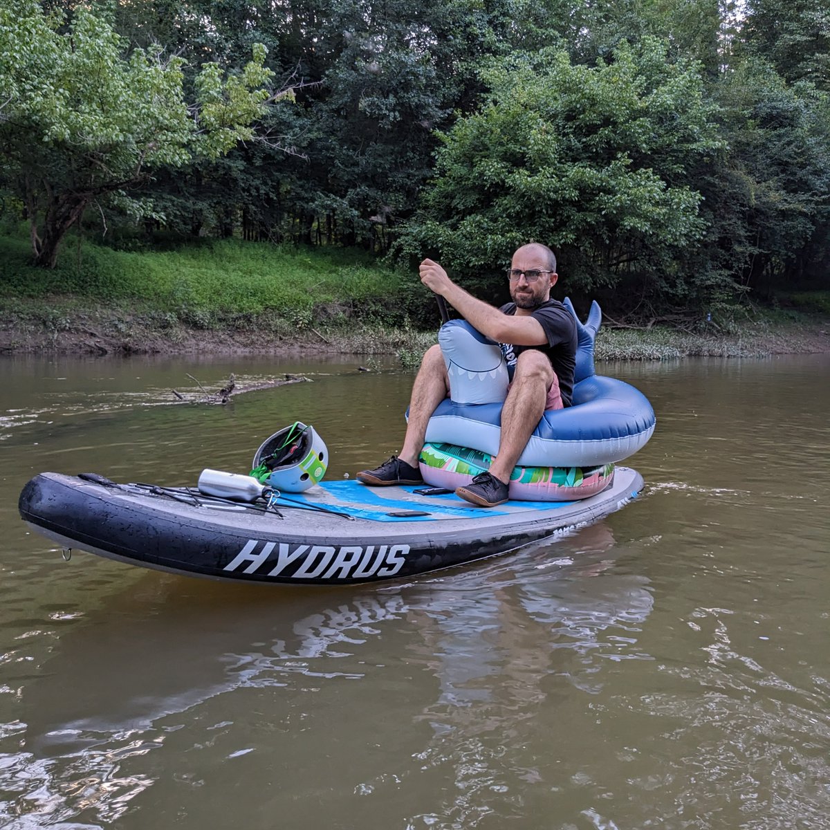 Channeling @priceyharrison and picked up some trash while paddling the Neuse yesterday. Turns out discarded floaties in the river make for an excellent 'captain's chair' on my paddle board.