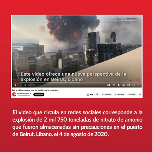 infodemiaMex's tweet photo. ❌Falso video de una bomba rusa que mató a 2 mil personas en #Ucrania 🇺🇦

✔️El video corresponde a la explosión de 2 mil 750 toneladas de nitrato de #amonio en el puerto de #Beirut, #Líbano, el 4 de agosto de 2020 🇱🇧

➡https://t.co/IQhnYAO6DO https://t.co/RZ8wj4qzKJ