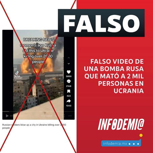 infodemiaMex's tweet photo. ❌Falso video de una bomba rusa que mató a 2 mil personas en #Ucrania 🇺🇦

✔️El video corresponde a la explosión de 2 mil 750 toneladas de nitrato de #amonio en el puerto de #Beirut, #Líbano, el 4 de agosto de 2020 🇱🇧

➡https://t.co/IQhnYAO6DO https://t.co/RZ8wj4qzKJ
