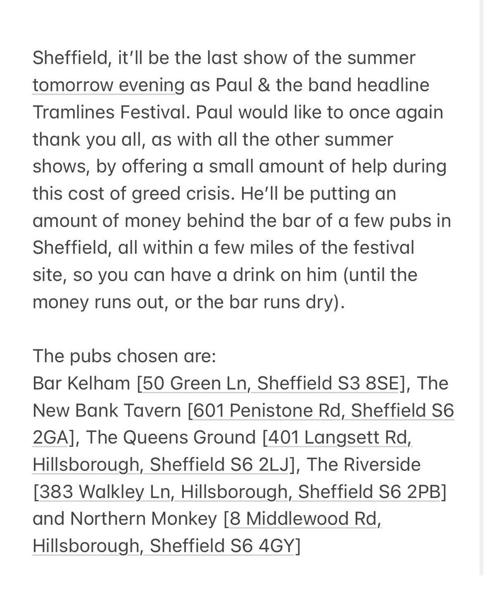 Sheffield socialism at its best - cheers 🍻 <a href="/PaulHeatonSolo/">Paul Heaton</a> #forthemanynotthefew happy hour again at The riverside Hillsborough #fkthetories