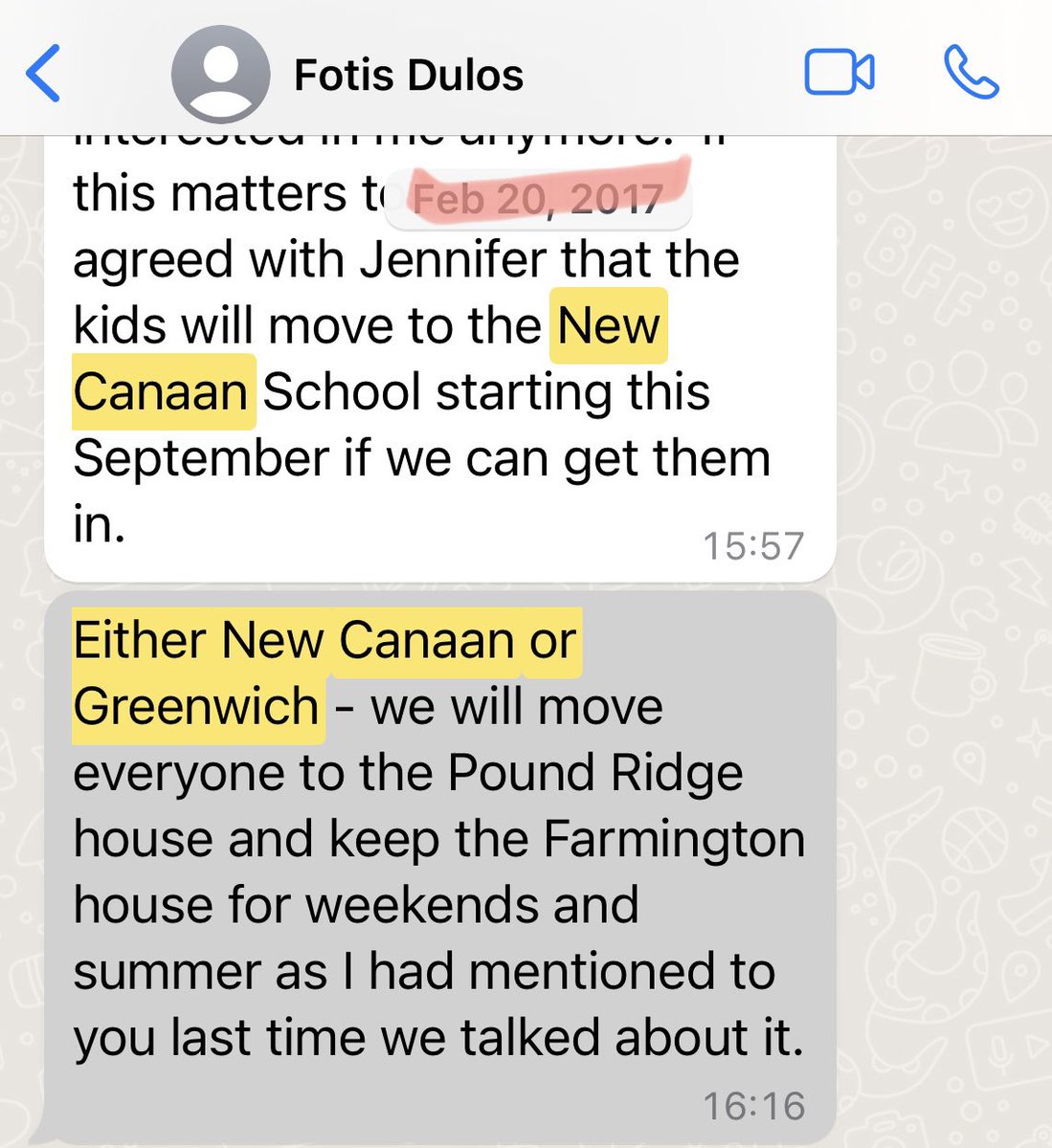 Fotis Dulos chats w Michelle Troconis 2-20-2017 he wrote that he had agreed with Jennifer Dulos to move the children to the New Canaan School starting Sept 2017 & on 3-26-2017 he forwarded the letter Jennifer sent to their Farmington school - 7 months before Michelle moved to Ct https://t.co/IZOeFeRwCD