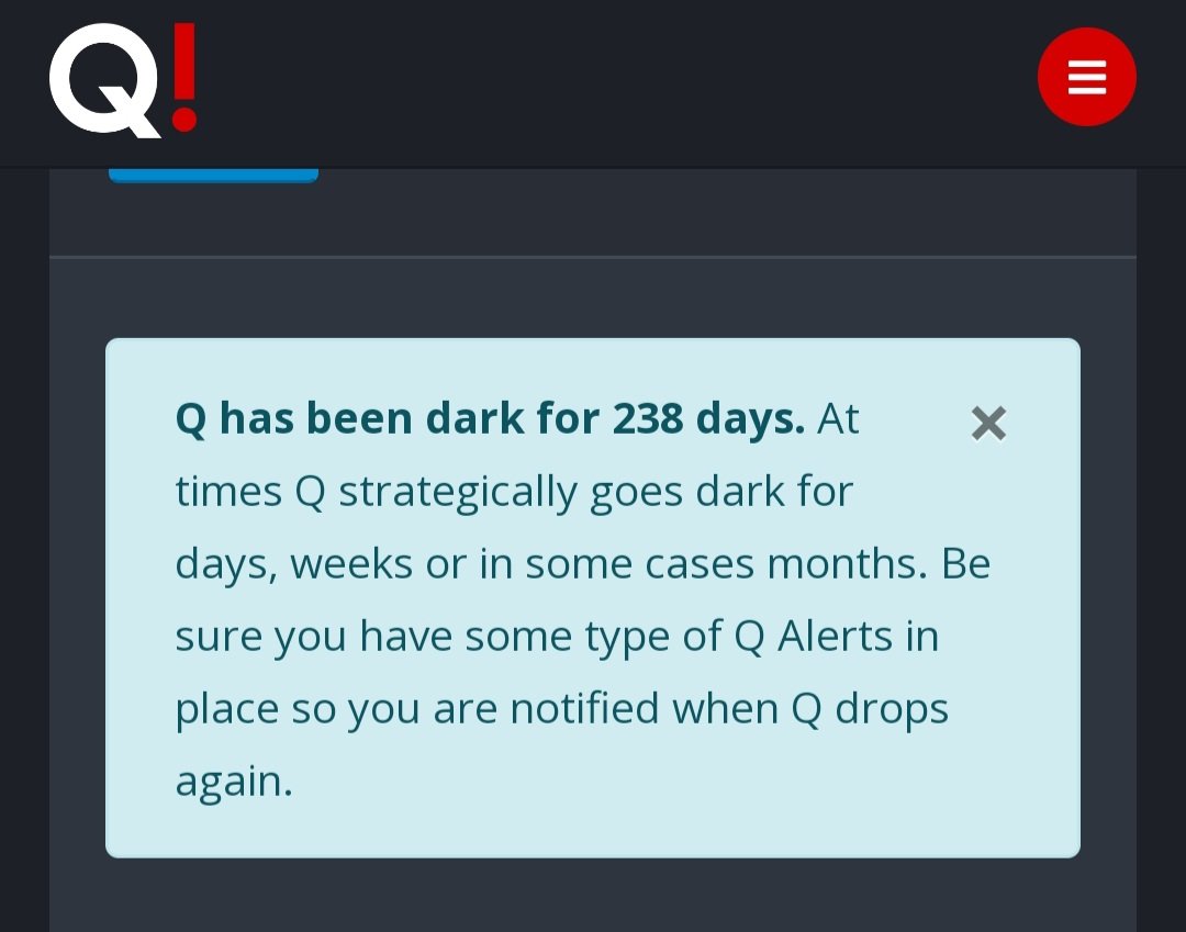 QDpatriot's tweet photo. Tomorrow will be 239 days since the last Q post!
We miss you, Q!
#QPost
#QDrop
#QAlert
#WeMissQ
#Q&A https://t.co/l3J5QQVMwE