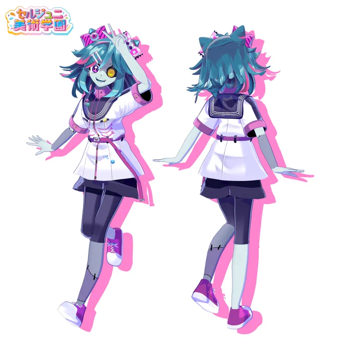 【新衣装】 セルジュニ美術学園、制服3Dお披露目! 初めて教えてもらいながら3D衣装自作に挑戦しましタ! アレンジのバッチと肋骨のプリントがポイント!  アーカイブ: #セル美