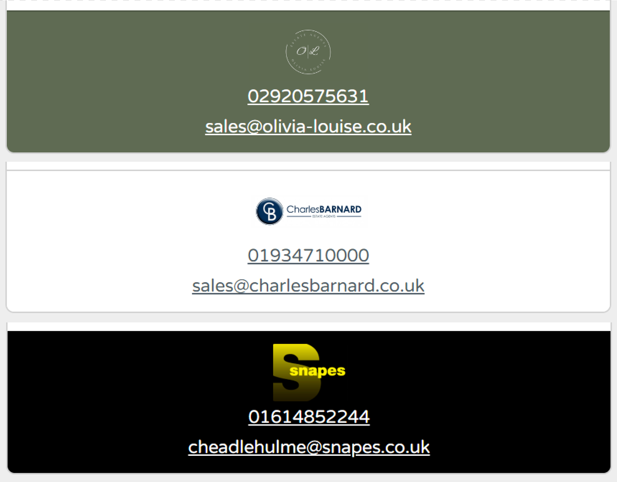 FindPropsUK's tweet image. Feature:  Branded property listing footers including:
1.  Direct link back to agent website
2.  Clickable phone number (opens dial keypad)
3.  Clickable email (opens default email client)

Got a feature request?  Ask us here: findproperties.co.uk/join-us

#EstateAgents #FindProperties