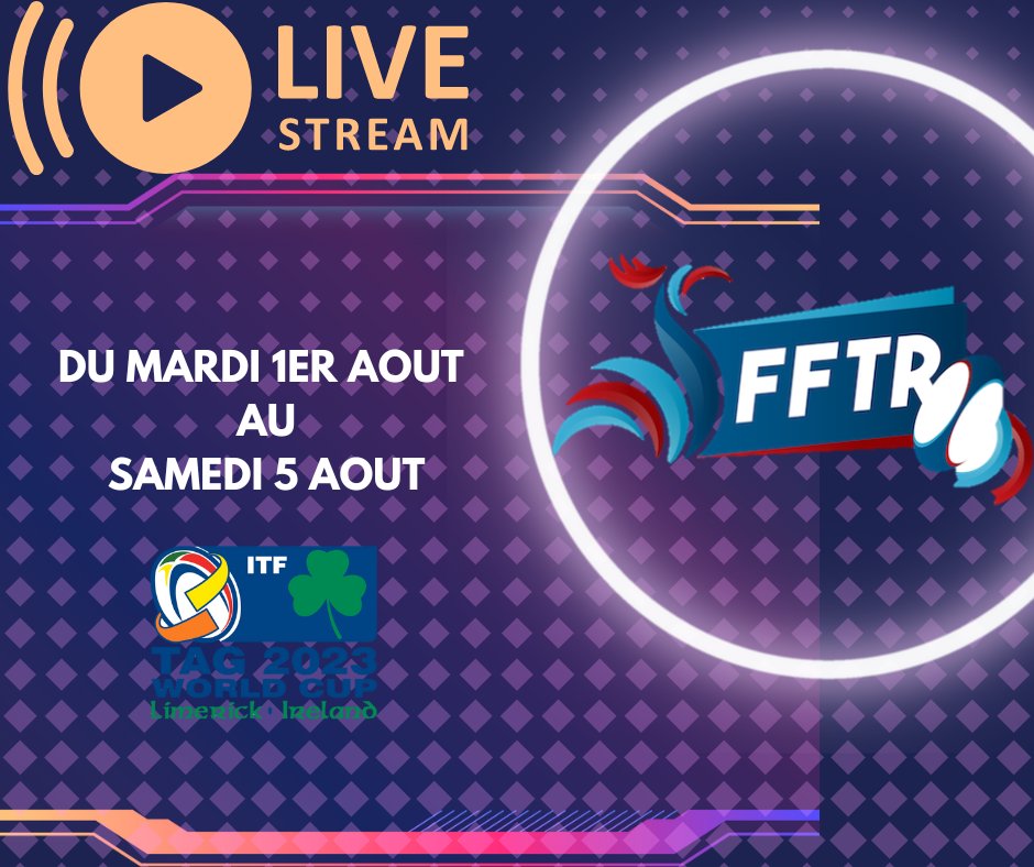 Dans 10 jours débutera la coupe du monde TAG RUGBY à LIMERICK en Irlande

Nous vous invitons à suivre en direct la cérémonie d’ouverture ainsi que les matchs des équipes de France qui seront retransmis via le lien suivant :

youtube.com/channel/UC00tY…