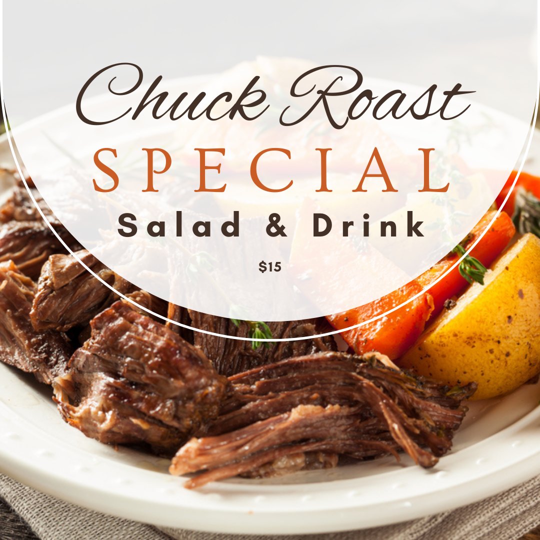 Certified Angus Beef Chuck Roast Lunch Special  11 -2, choice of Soup or Salad and Iced Tea $15

580-742-7033

#RoadhouseDurant #LunchSpecial #BeefPotRoast #LowandSlow #Gravylicious #BeefitsWhatsforDinner #DurantOklahoma #TravelOK #ChoctawCountry #lakeTexoma #DowntownDurantOK