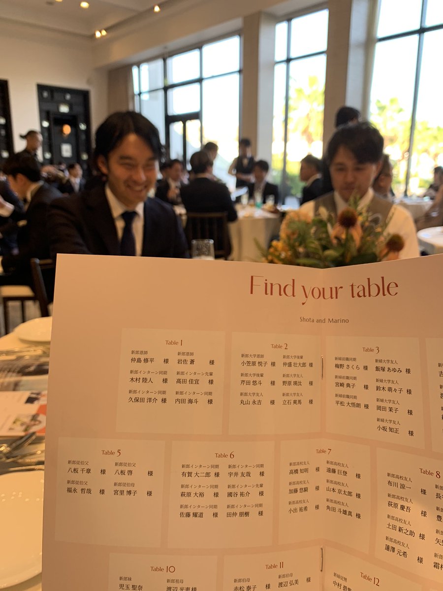 norinon's tweet photo. NBA ゴールデンステート・ウォリアーズ
で活躍中、大学一年坊主から面倒みてた 児玉の結婚式。

子供とも違う、弟ともまた違う。
同志集結は最高の一言‼︎

結婚式の卓でインターン同期2卓は圧巻ね。

この仲間があってみんな今があり、公私充実なり。めでたーい👏👏

#MARSCAMP https://t.co/XfFC5XfpIR
