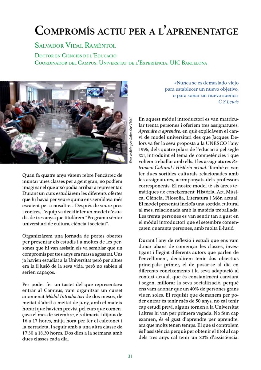 salvadorvidalr's tweet photo. Compartint a la @RevistaREDig què fem al  #CampusExperiència d'@UICbarcelona.
Henry Ford deia «Qualsevol que deixa d’aprendre és vell, ja tingui 20 o 80 anys. Qualsevol que continuï aprenent es manté jove». https://t.co/SzRiP3AJth