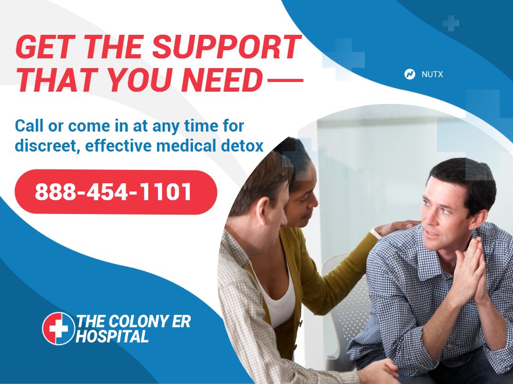 TheColonyER's tweet photo. At The Colony ER Hospital, we care about your well-being and want to help you on your journey to recovery. 🤍 To learn more about our 24/7 medical detox services, please call 888-454-1101. https://t.co/PyqpxFcaTw