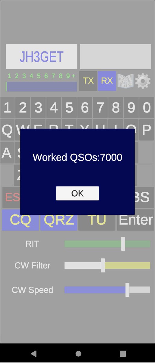 Jh3_get's tweet photo. RST599 Proでやっと7000疑似Worked QSO達成できました〜✨
地道に毎日コツコツ少しずつできるボケ防止にピッタリのCW受信トレーニング♪ #RST599 #モールス #受信トレーニング https://t.co/PvArpbFkLo