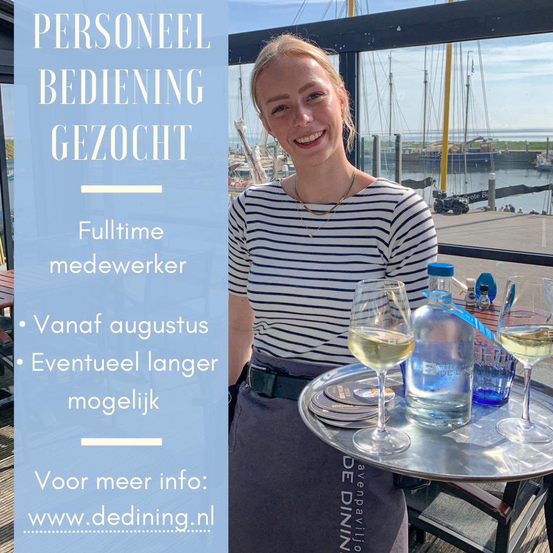 De Dining (@diningvlie) on Twitter photo GEZOCHT:
Bediening medewerker (m/v)
Vanaf/voor de maand augustus (langer is eventueel mogelijk).
Kijk op dedining.nl
Solliciteer via info@dedining.nl GEZOCHT:
Bediening medewerker (m/v)
Vanaf/voor de maand augustus (langer is eventueel mogelijk).
Kijk op dedining.nl
Solliciteer via info@dedining.nl