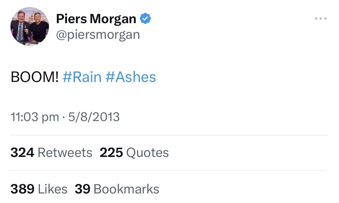 wwos's tweet image. BOOM! #Rain #Ashes 

💥💥💥 @piersmorgan 

#9WWOS #Cricket #ENGvAUS