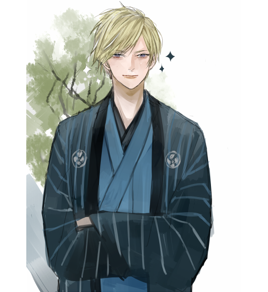 male focus 1boy solo japanese clothes blonde hair kimono crossed arms  illustration images
