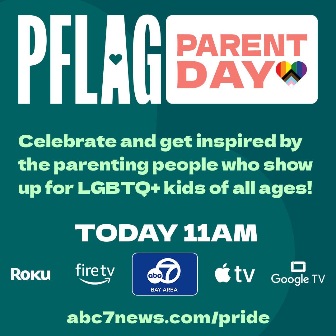 abc7newsbayarea's tweet photo. Celebrate and get inspired by the parenting people who show up for LGBTQ+ kids of all ages! Watch β@PFLAG Parent Day,β today at 11am wherever you stream ABC7 Bay Area.β―#LeadingWithLove #PFLAGProud https://t.co/vtL2s0xoVQ