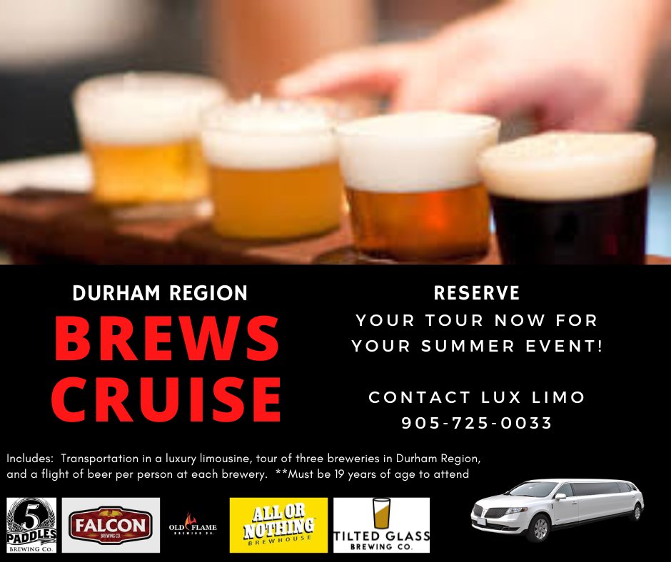 Book your Durham Region Brewery Tour for you next SOCIAL SUMMER EVENT with Lux Limo at 905.725.0033

#durhambrewerytour #summerevent #funwithfriends #luxlimobrewerytour #summerfun loom.ly/5GEU5j8