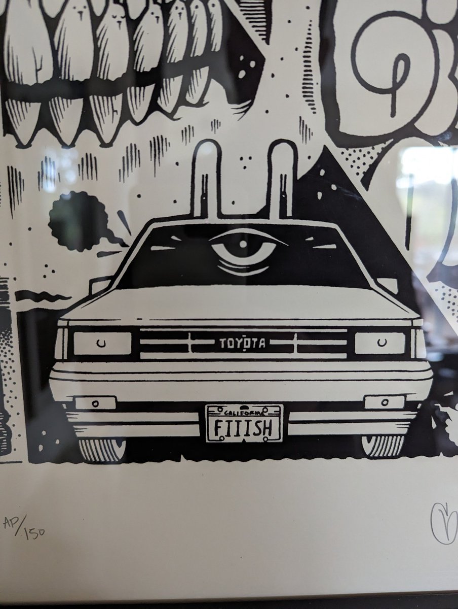 Yesterday at RADwood I was admiring an impeccable AE82 Corolla. My mom bought one new in 1985 and it became my first car in 1999. This morning I saw on Instagram that it belongs to @JeremyFish ! Then I realized that the very same car is on my wall. My wife is a big fan!