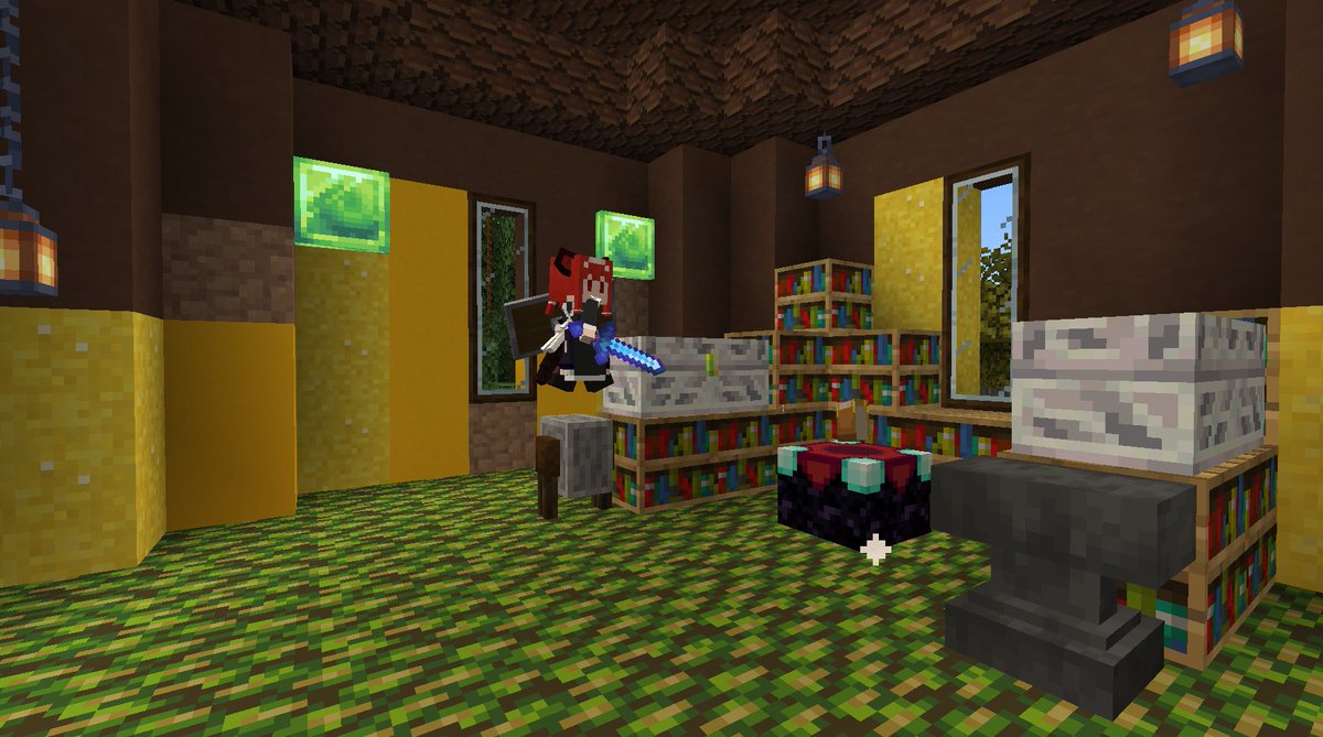 ComanHoliday's tweet photo. #Minecraft #CreateMod #QuarkMod 
チョコバナナ棟の２階にエンチャ部屋を設けました＾＾
至ってシンプルな作りで最低限の備品しか置いてません
でも速攻でメイドさん達の遊び場になりましたｗｗ
まぁ、気に入って貰えてなにより(*´ω`*) https://t.co/tmKacZzlUT