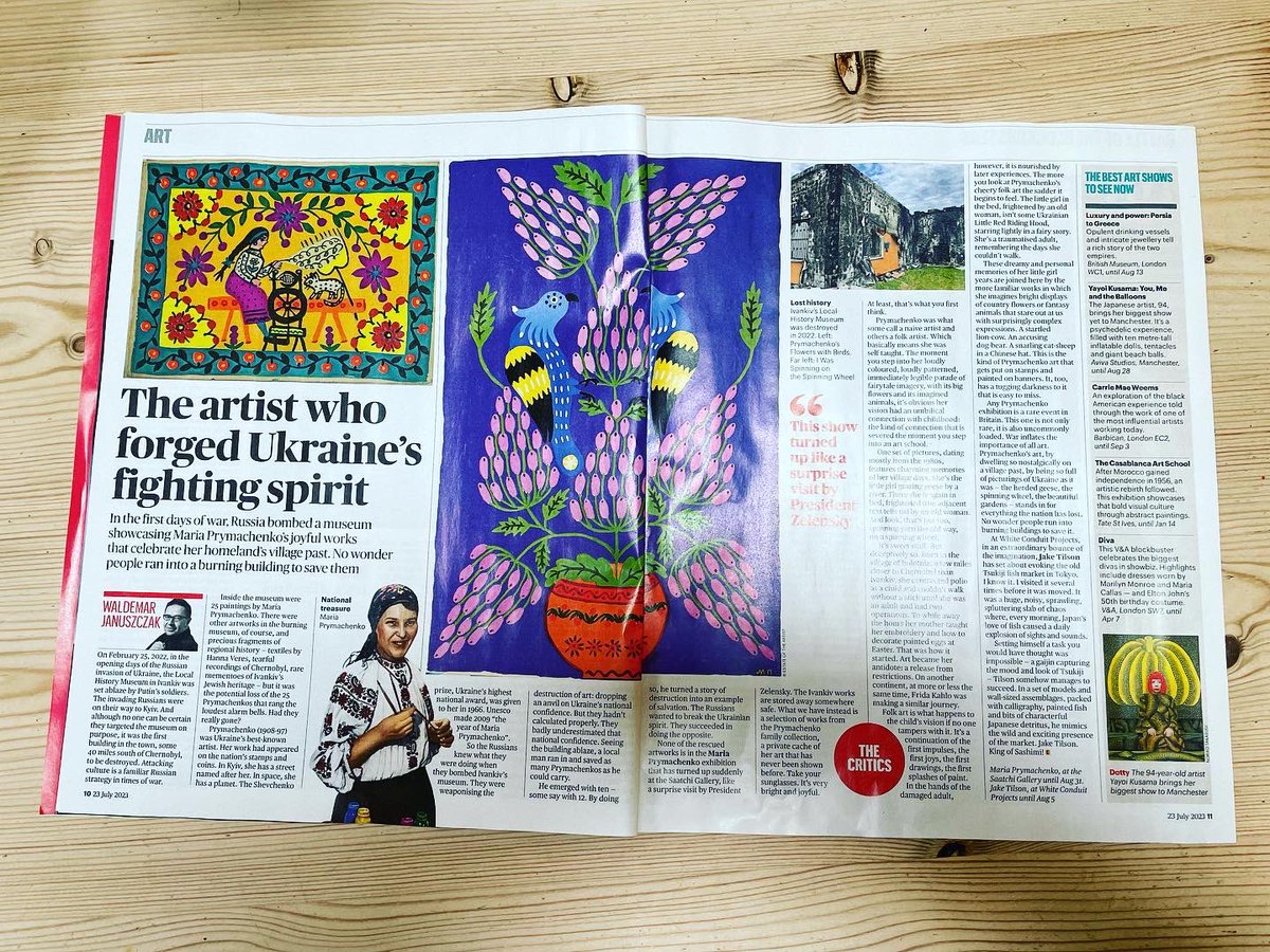 Cracking write up from @artywaldy, he who puts the ‘art’ in article, on Maria Prymachenko’s exhibition in today’s Sunday Times.
‘War inflates the importance of Art’: it does indeed, and you really should read all about it.
Grab an issue today.
#prymachenko #prymachenkoart