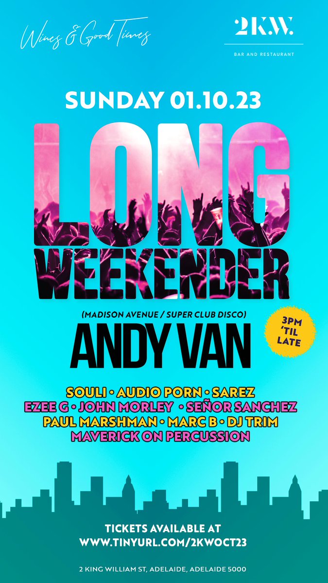 CreativeLSoul's tweet photo. #Adelaide get ready for another long weekend party from our friends at #winesandgoodtimes Tickets on sale now. Artwork by us. #marketing #clubposters #branding #clubevents #MarketingDigital #octoberlongweekend https://t.co/xxqyqWG3O6